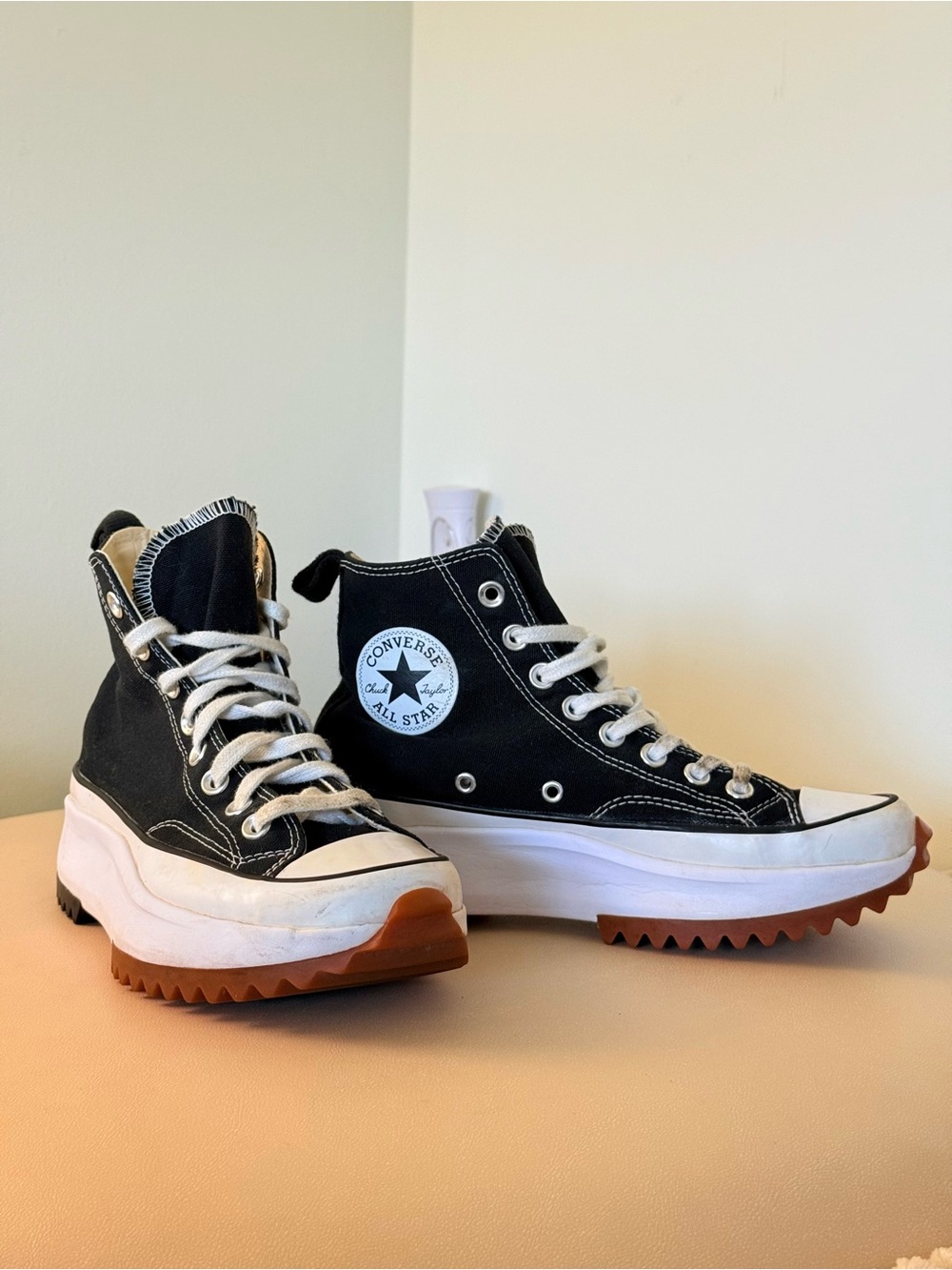 Converse Cream and Black High-Top Sneakers with Platform Sole